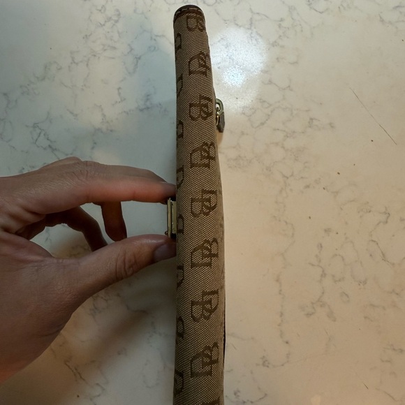 Dooney & Bourke Vintage Brown Canvas with Leather Trim Bifold Wallet Gold Buckle - Picture 7 of 16